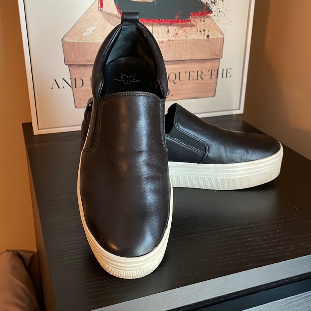 Leather platform sneakers w/white platform.  Lightly worn; excellent condition.